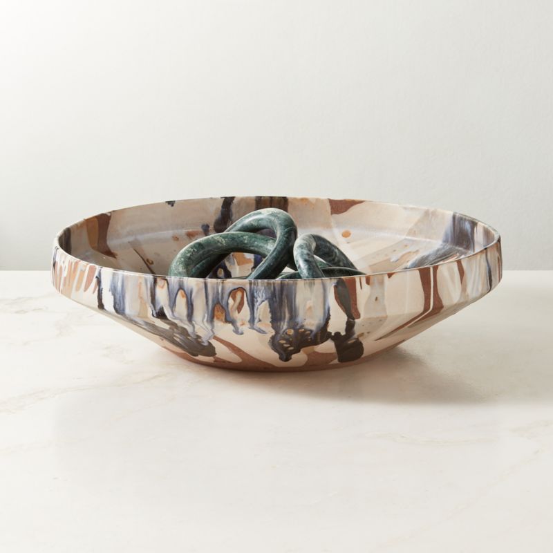 View Notus Tan and Black Ceramic Decorative Large Bowl with Reactive Glaze details