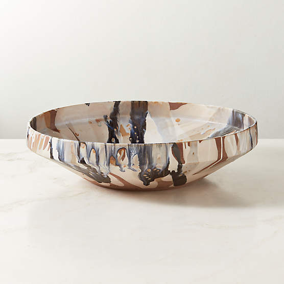 Notus Tan and Black Ceramic Decorative Large Bowl with Reactive Glaze