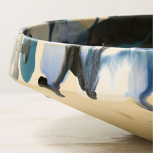 Notus Blue and White Ceramic Decorative Small Bowl with Reactive Glaze