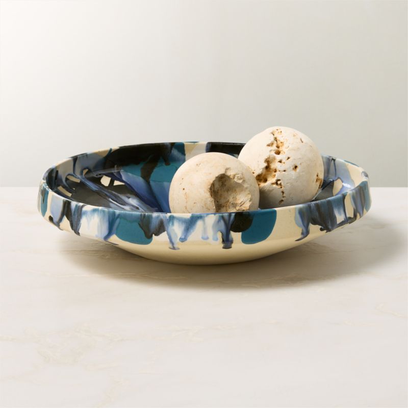 View Notus Blue and White Ceramic Decorative Small Bowl with Reactive Glaze details