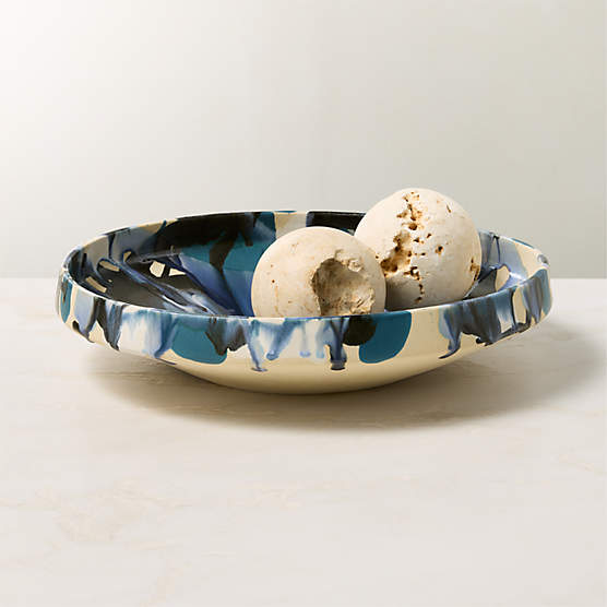 Notus Blue and White Ceramic Decorative Small Bowl with Reactive Glaze