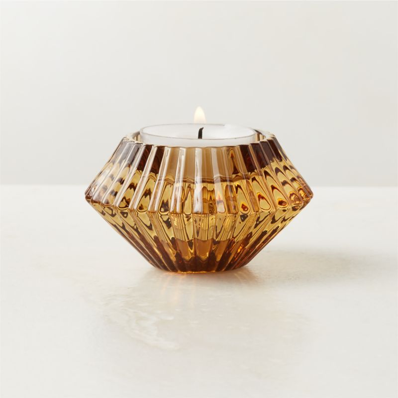 Nova Ribbed Amber Glass Reversible Candle Holder - image 0 of 8