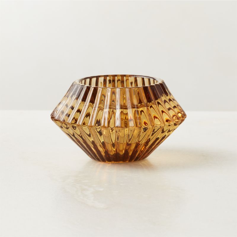 Nova Ribbed Amber Glass Reversible Candle Holder - image 2 of 8