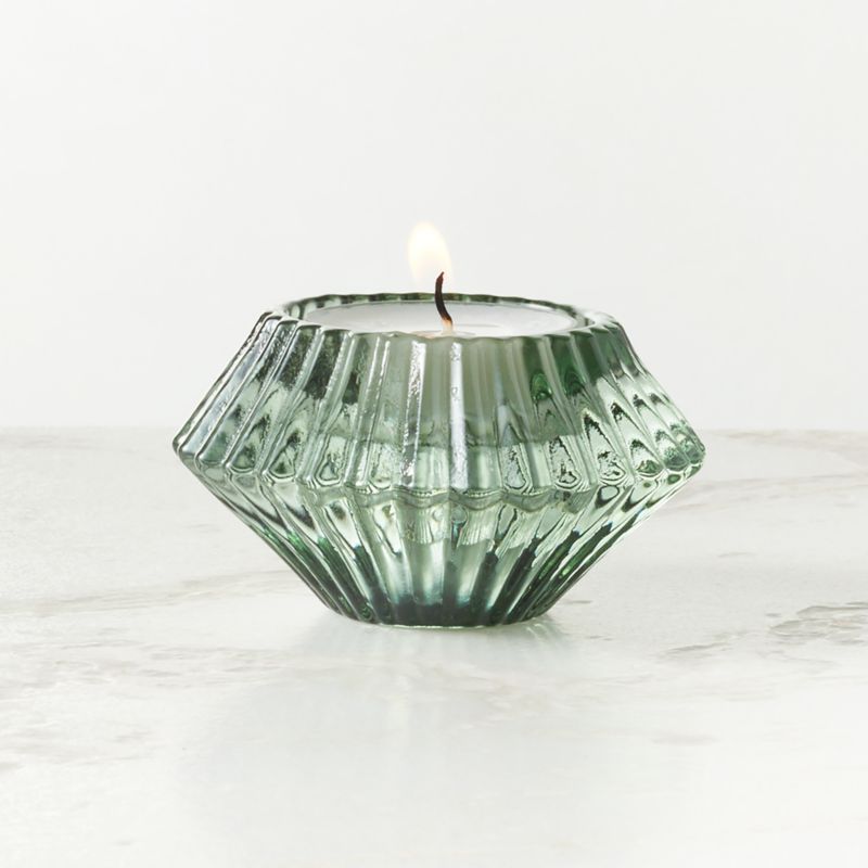 View Nova Ribbed Green Glass Reversible Candle Holder details