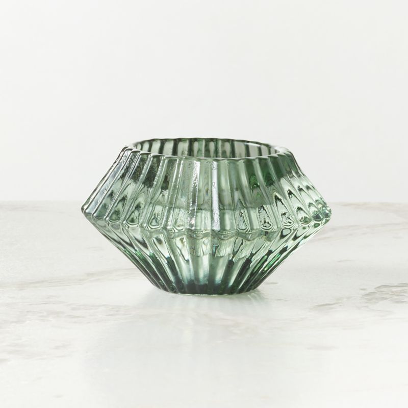 Nova Ribbed Green Glass Reversible Candle Holder - image 2 of 9