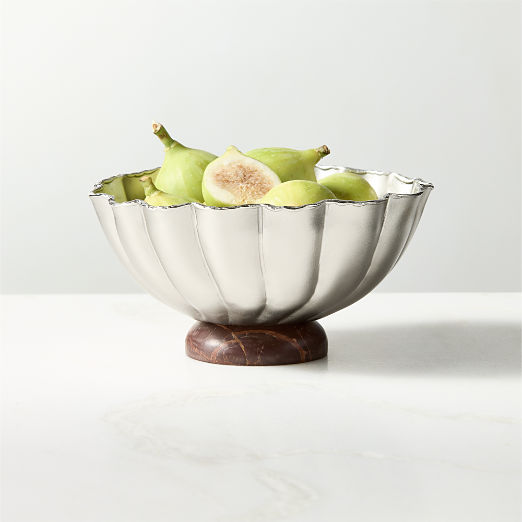 Nerano Pewter Cast Aluminum Snack Bowl With Red Marble Base by Nina Garcia