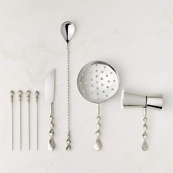 Nerano Silver Stainless Steel Bar Tools With Cast Brass Handle Set of 5 by Nina Garcia