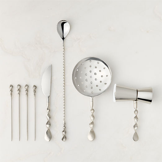 Nerano Silver Stainless Steel Bar Tools With Cast Brass Handle Set of 5 by Nina Garcia