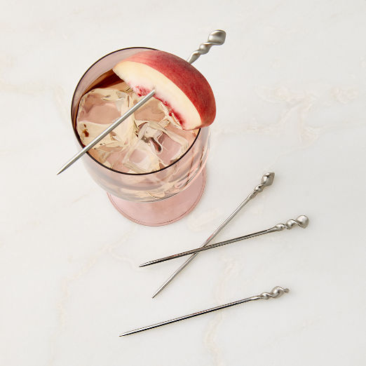 Nerano Silver Stainless Steel Cocktail Picks With Cast Brass Set of 4 by Nina Garcia
