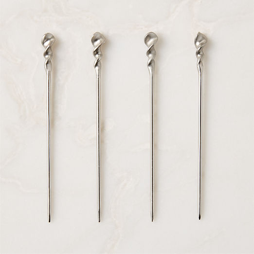 Nerano Silver Stainless Steel Cocktail Picks With Cast Brass Set of 4 by Nina Garcia
