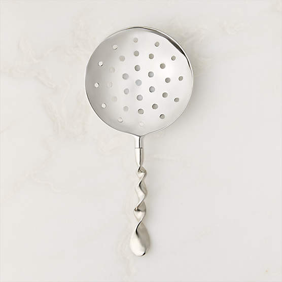 Nerano Silver Stainless Steel Strainer With Cast Brass Handle by Nina Garcia