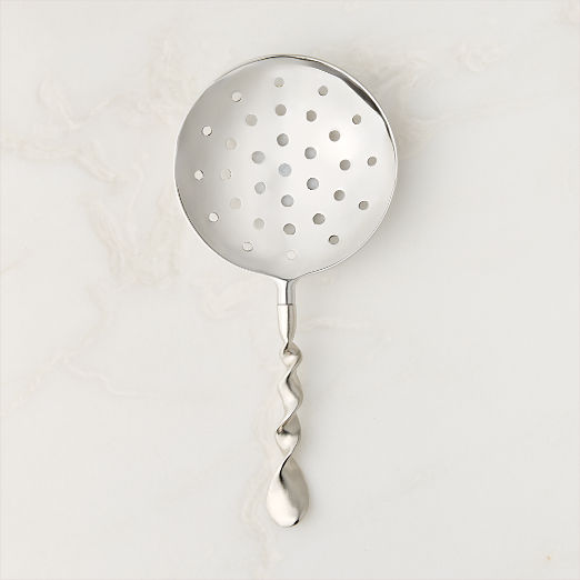 Nerano Silver Stainless Steel Strainer With Cast Brass Handle by Nina Garcia