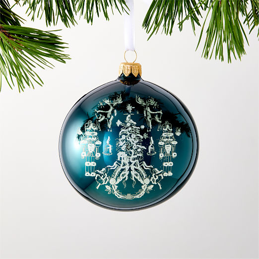 Nutcracker Kingdom Green Glass Christmas Tree Ornament 4.5"
