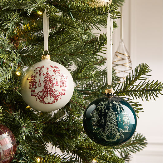 Nutcracker Kingdom White Glass Christmas Tree Ornament 4.5"