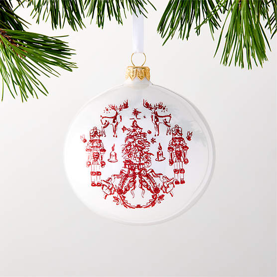 Nutcracker Kingdom White Glass Christmas Tree Ornament 4.5"