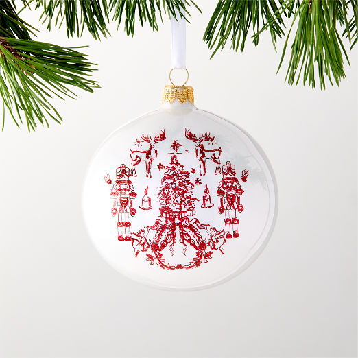 Nutcracker Kingdom White Glass Christmas Tree Ornament 4.5"
