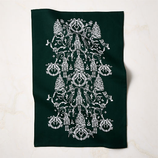 Nutcracker Kingdom Dark Green with White Organic Cotton Tea towel
