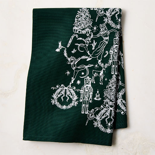 Nutcracker Kingdom Dark Green with White Organic Cotton Tea towel