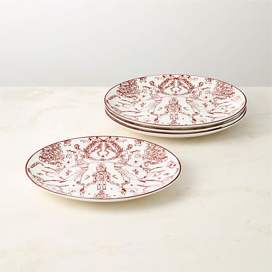 Nutcracker Kingdom Red and White Appetizer Plates Set of 4