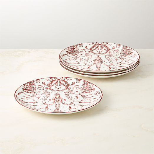 Nutcracker Kingdom Red and White Appetizer Plates Set of 4
