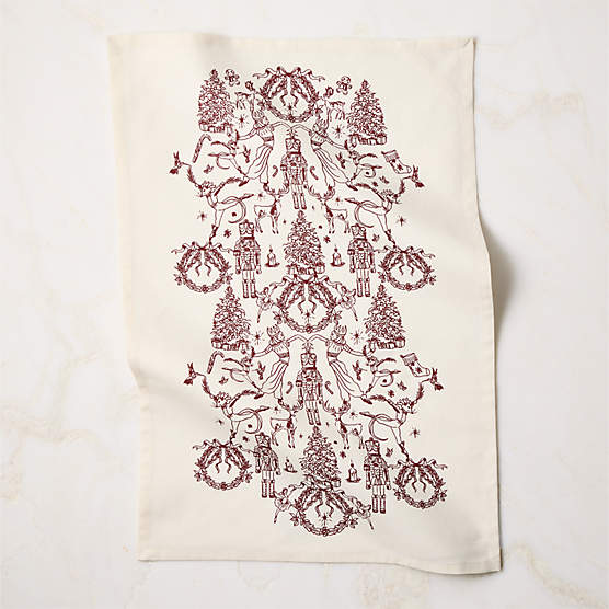 Nutcracker Kingdom White with Red Organic Cotton Tea towel