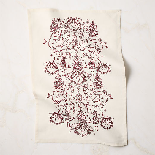 Nutcracker Kingdom White with Red Organic Cotton Tea towel