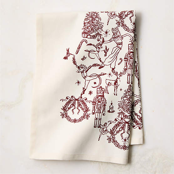Nutcracker Kingdom White with Red Organic Cotton Tea towel
