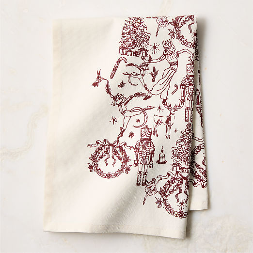 Nutcracker Kingdom White with Red Organic Cotton Tea towel
