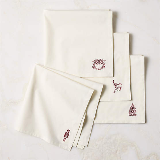 Nutcracker Kingdom White with Red Organic Cotton Napkins Set of 4