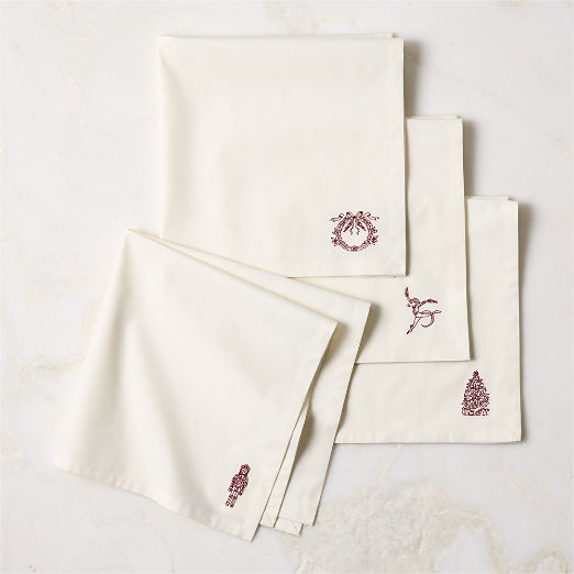 Nutcracker Kingdom White with Red Organic Cotton Napkins Set of 4