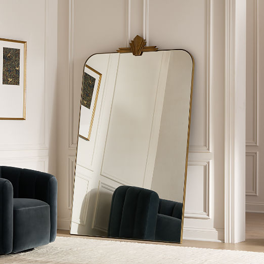 Nouveau Modern Brass Lacquered Iron Full-Length Floor Mirror 48"x78"