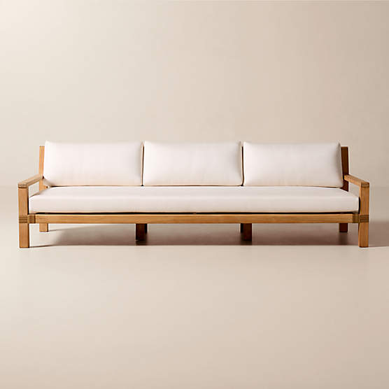 Oakley 100" Teak Outdoor Sofa With Ivory Sunbrella® Cushions