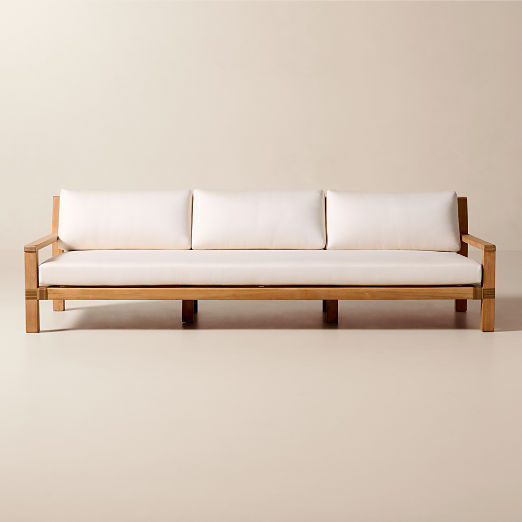 Oakley 100" Teak Outdoor Sofa With Ivory Sunbrella® Cushions