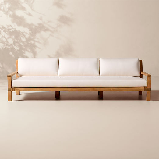 Oakley 100" Teak Outdoor Sofa With Ivory Sunbrella® Cushions