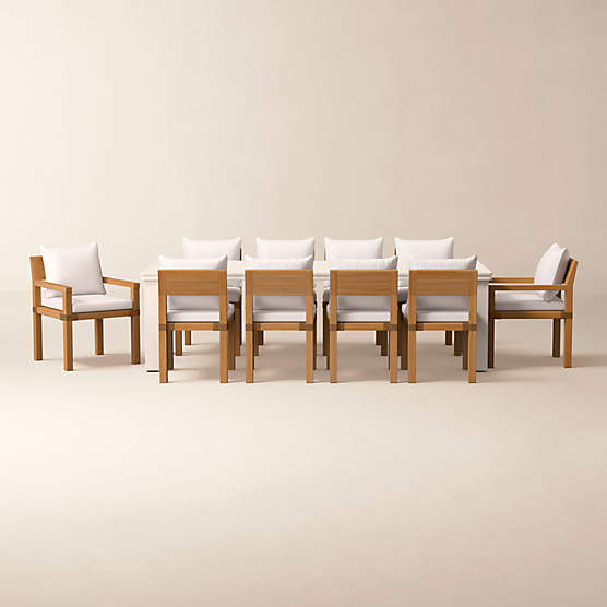 Oakley 96" Faux Limestone Indoor/Outdoor Dining Table Set with Ivory Sunbrella® Cushions