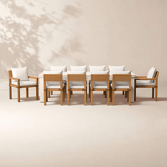 Oakley 96" Faux Limestone Indoor/Outdoor Dining Table Set with Ivory Sunbrella® Cushions