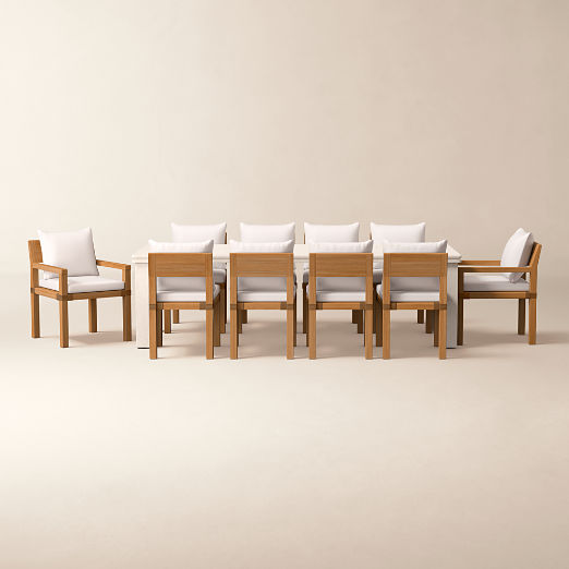 Oakley 96" Faux Limestone Indoor/Outdoor Dining Table Set with Ivory Sunbrella® Cushions