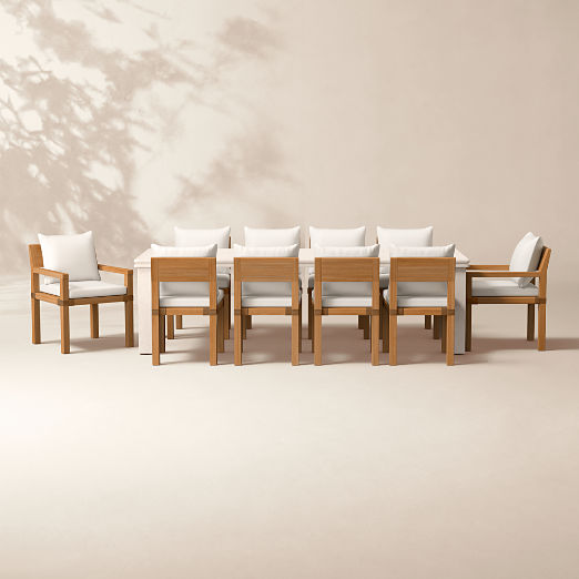 Oakley 96" Faux Limestone Indoor/Outdoor Dining Table Set with Ivory Sunbrella® Cushions