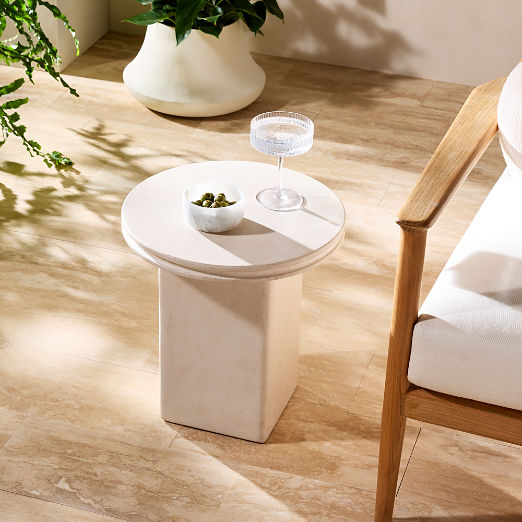 Oakley Round Faux Limestone Outdoor Side Table