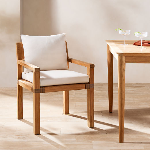 Oakley Teak Outdoor Dining Armchair with Ivory Sunbrella® Cushions