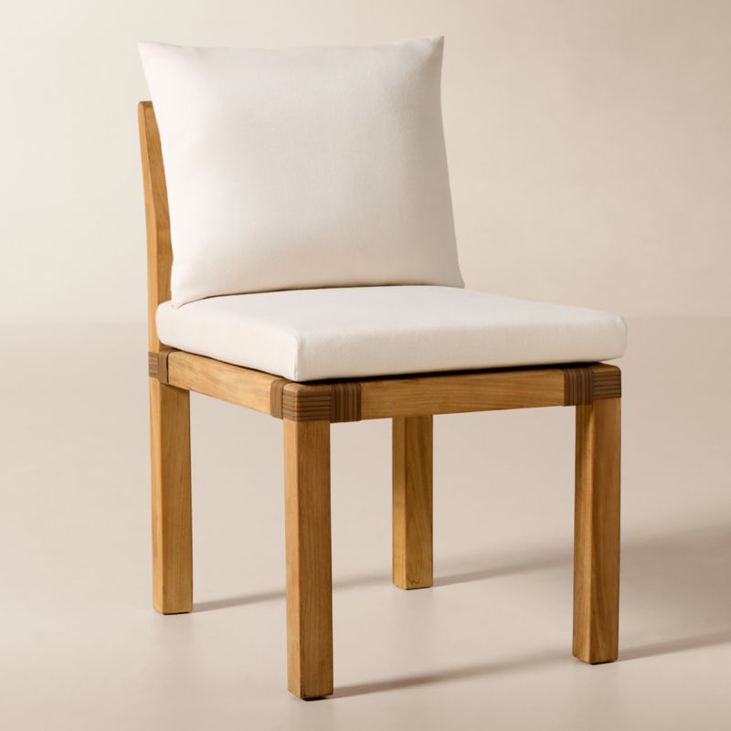 Oakley Teak Outdoor Dining Armless Chair with Ivory Sunbrella® Cushions Set of 4 - image 2 of 9