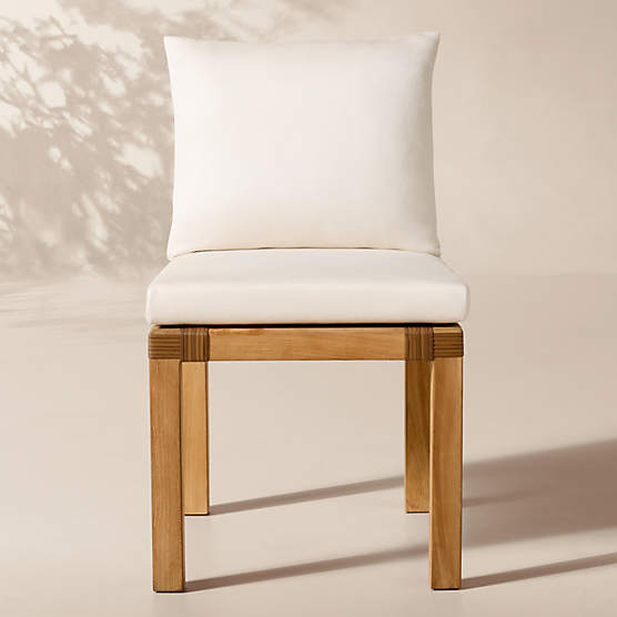 Oakley Teak Outdoor Dining Armless Chair with Ivory Sunbrella® Cushions Set of 4