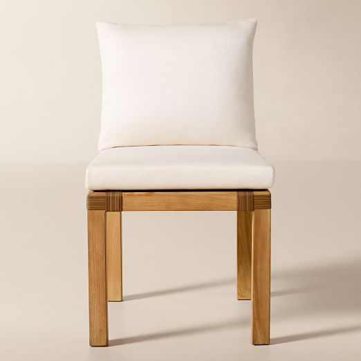 Oakley Teak Outdoor Dining Armless Chair with Ivory Sunbrella® Cushion