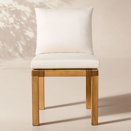Oakley Teak Outdoor Dining Armless Chair with Ivory Sunbrella® Cushion