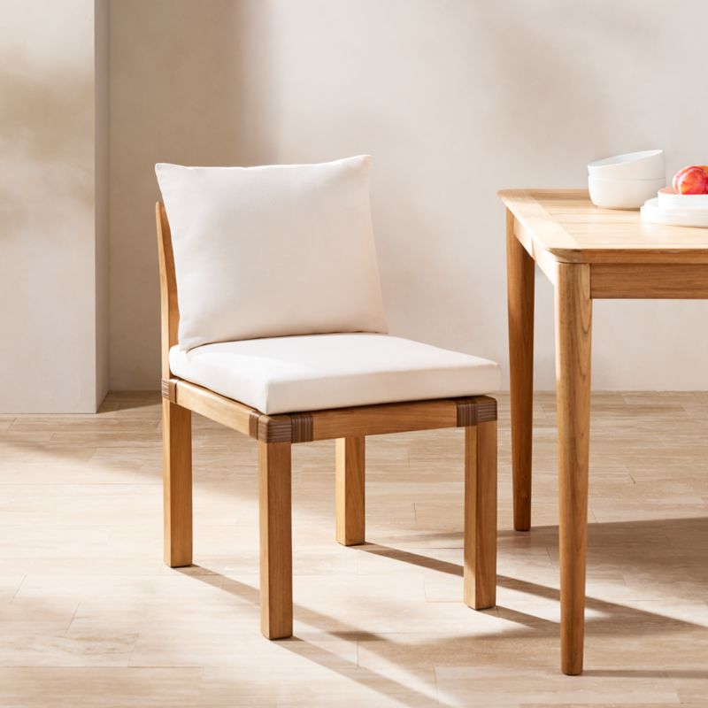 Oakley Teak Outdoor Dining Armless Chair with Ivory Sunbrella® Cushions Set of 4 - image 1 of 9