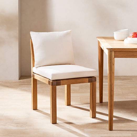 Oakley Teak Outdoor Dining Armless Chair with Ivory Sunbrella® Cushions Set of 4