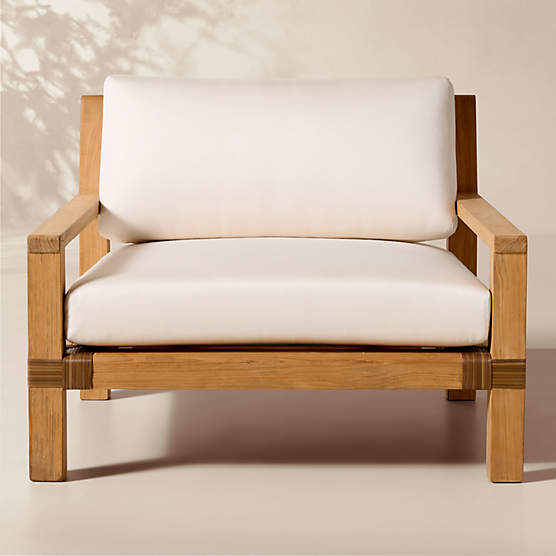 Oakley Teak Outdoor Lounge Chair with Ivory Sunbrella® Cushions Set of 2