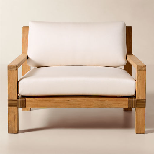 Oakley Teak Outdoor Lounge Chair with Ivory Sunbrella® Cushions Set of 2