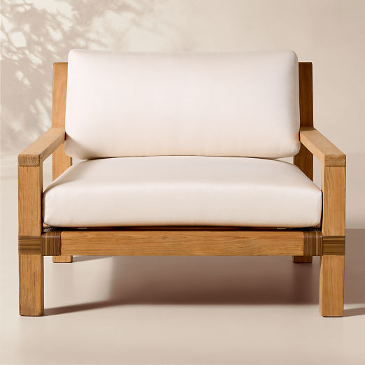 Oakley Teak Outdoor Lounge Chair with Ivory Sunbrella® Cushions Set of 2