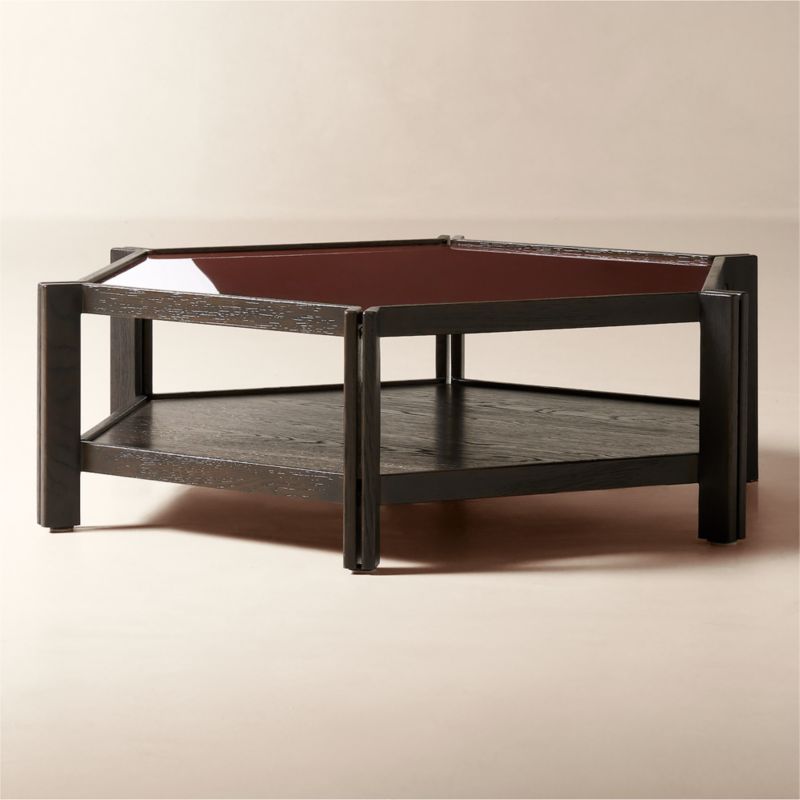 Obair 48" Red Enamel and Oak Hexagon Coffee Table by Casa Dean by Swizz Beatz - image 2 of 5
